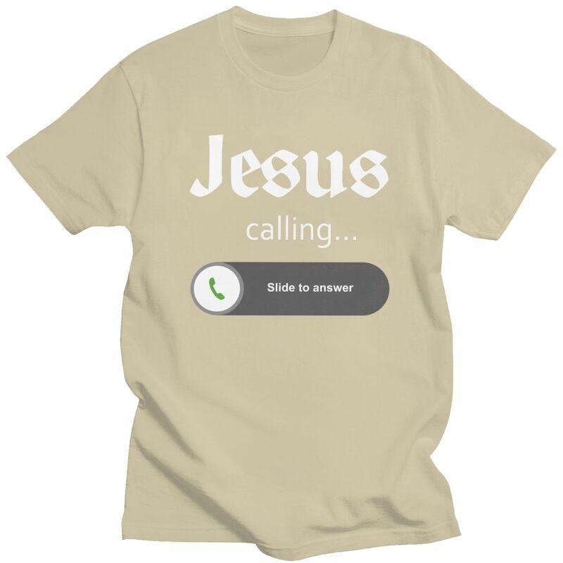Mens Jesus Is Calling T Shirt Short Sleeves Cotton Tshirts Valentines Day Gift Leisure Funny Christian Joke Quote Tee Clothes