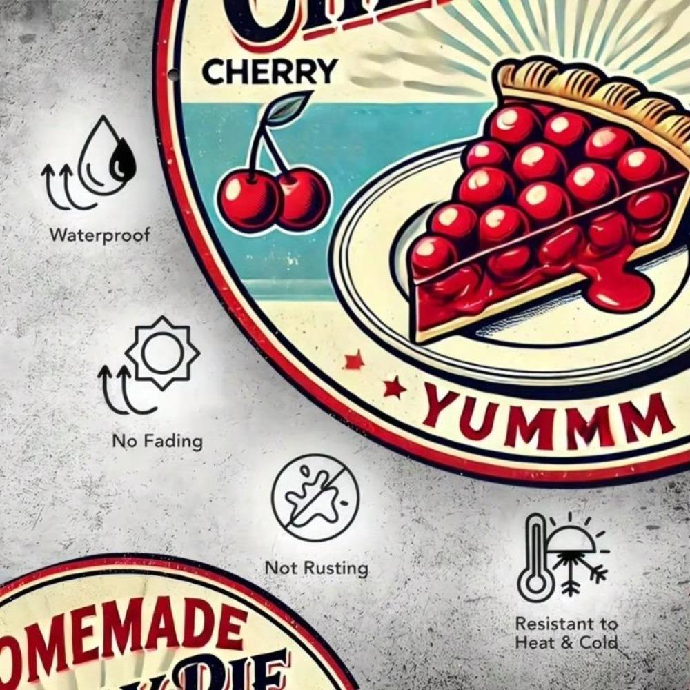 Vintage Cherry Pie Metal Tin Sign Round Aluminum Wall Art Kitchen Decor