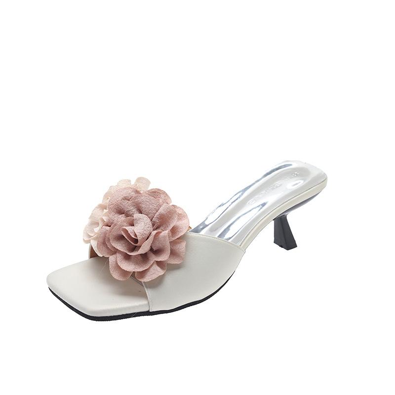 

2025 new summer fashion sandals sandals high heel flower one-word slippers women s shoes summer outer wear daily casual 34