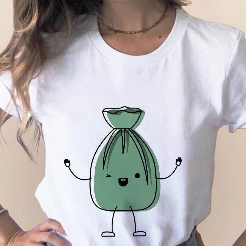 Spring Summer Fashion T-Shirt Cute Garbage Bag Print Lady T-Shirts Top T Shirt Ladies Womens Graphic Female Tee Tops
