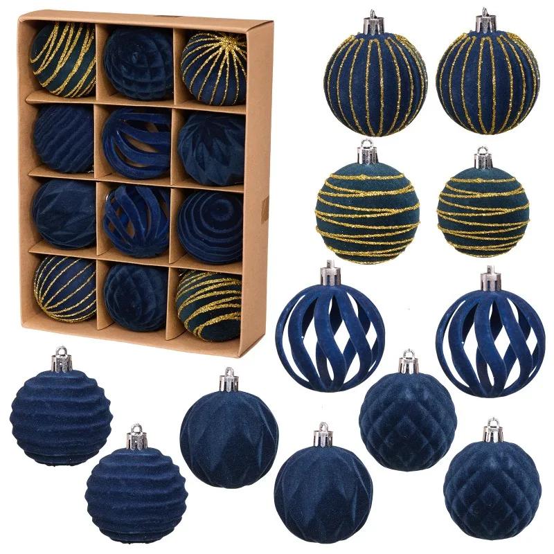 11/11/16PCS 6CM Christmas Balls Ornaments Flocking Figure Christmas Tree Party Decoration New Year Christmas Spheres Pendant