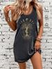 Damen Sommerkleid mit Rundhalsausschnitt und Schmetterlings-Sonne-Mond-Print — Lässiges Modisches und Trendiges Street Style Kleid
