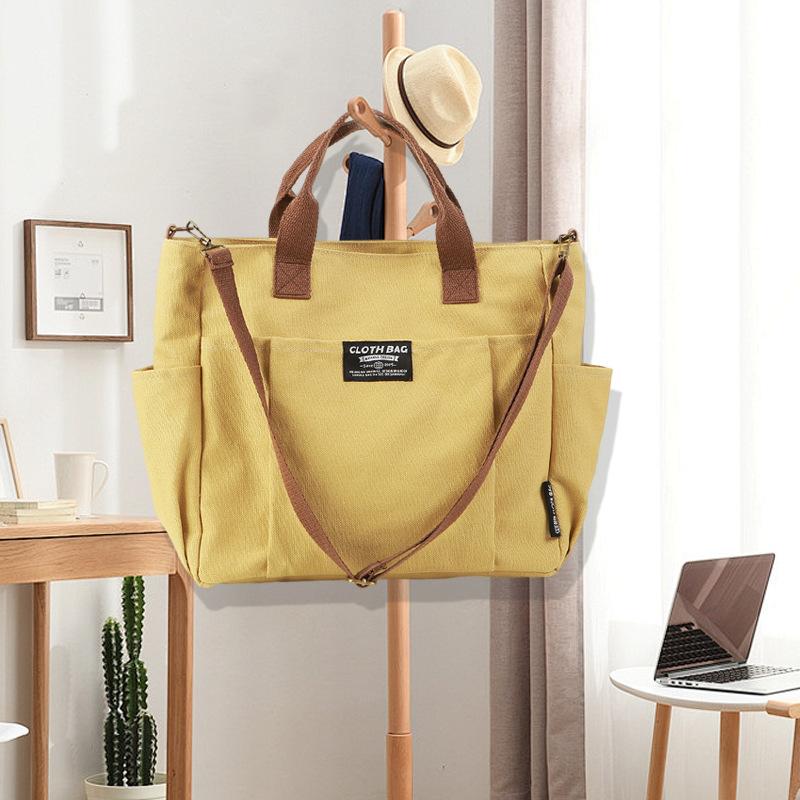 Tote Canvas Bag with Thickened Multiple Pockets, Japanese Casual Student Computer, Simple Handheld, Single Shoulder, Crossbody Backpack, Shoulder Bag