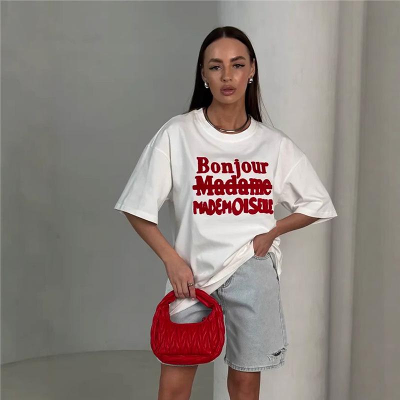 Versatile Retro Print Women's High Street Short Sleeve T-Shirt: European & American Trendy Niche Style