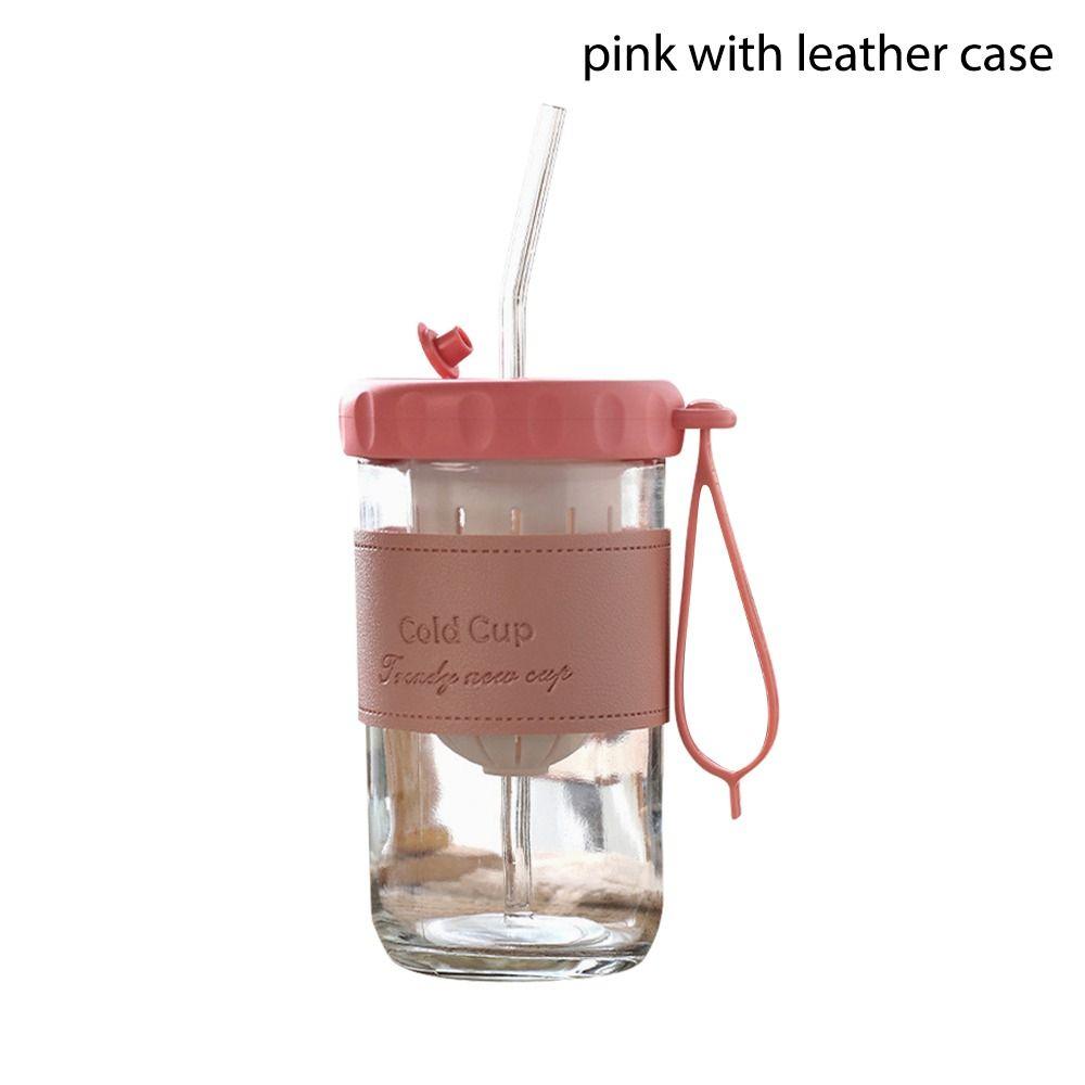 1Pcs With Lid Straw Glass Bottle BPA Free Straw Cup Durable Glass Cup For Water Coffee Drinks