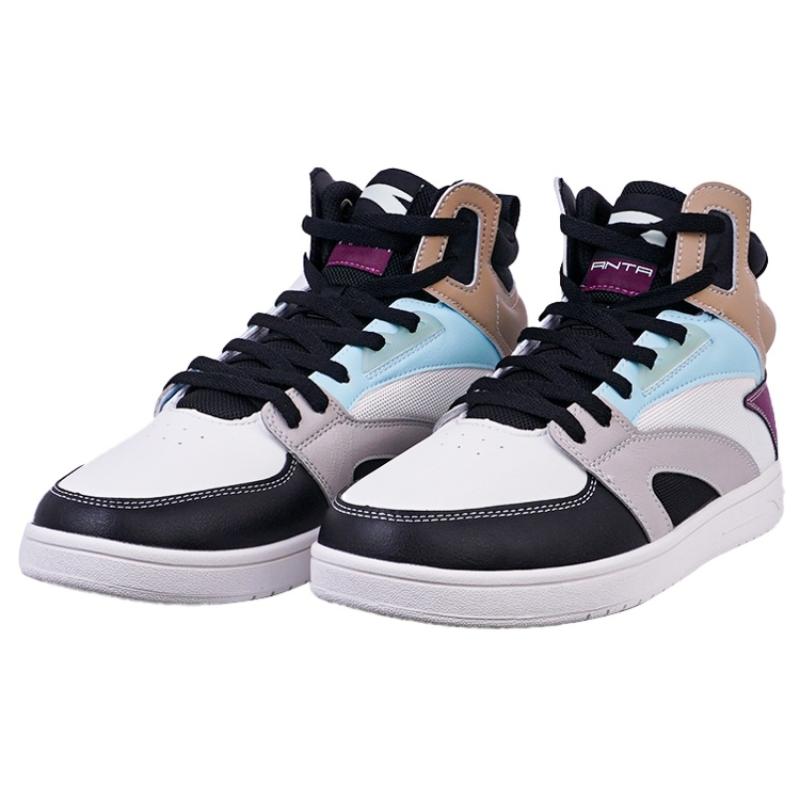 Anta Slip Resistant Abrasion Resistant High Top Skateboard Shoes Men's White Gray Brown Sneakers 112238067-4