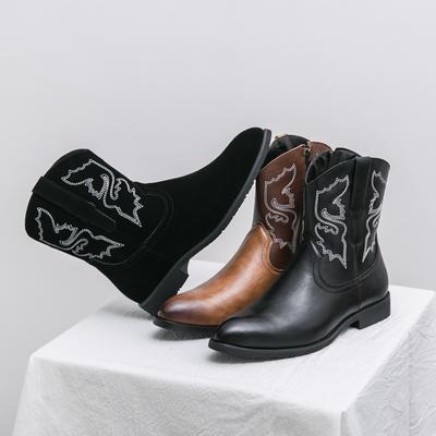 Men’s Western Boots Pointed Toe Black Brown Casual Retro Dress Zipper Leather Boots Men’s Demi-season Mid-calf Suede Boots Plus Size