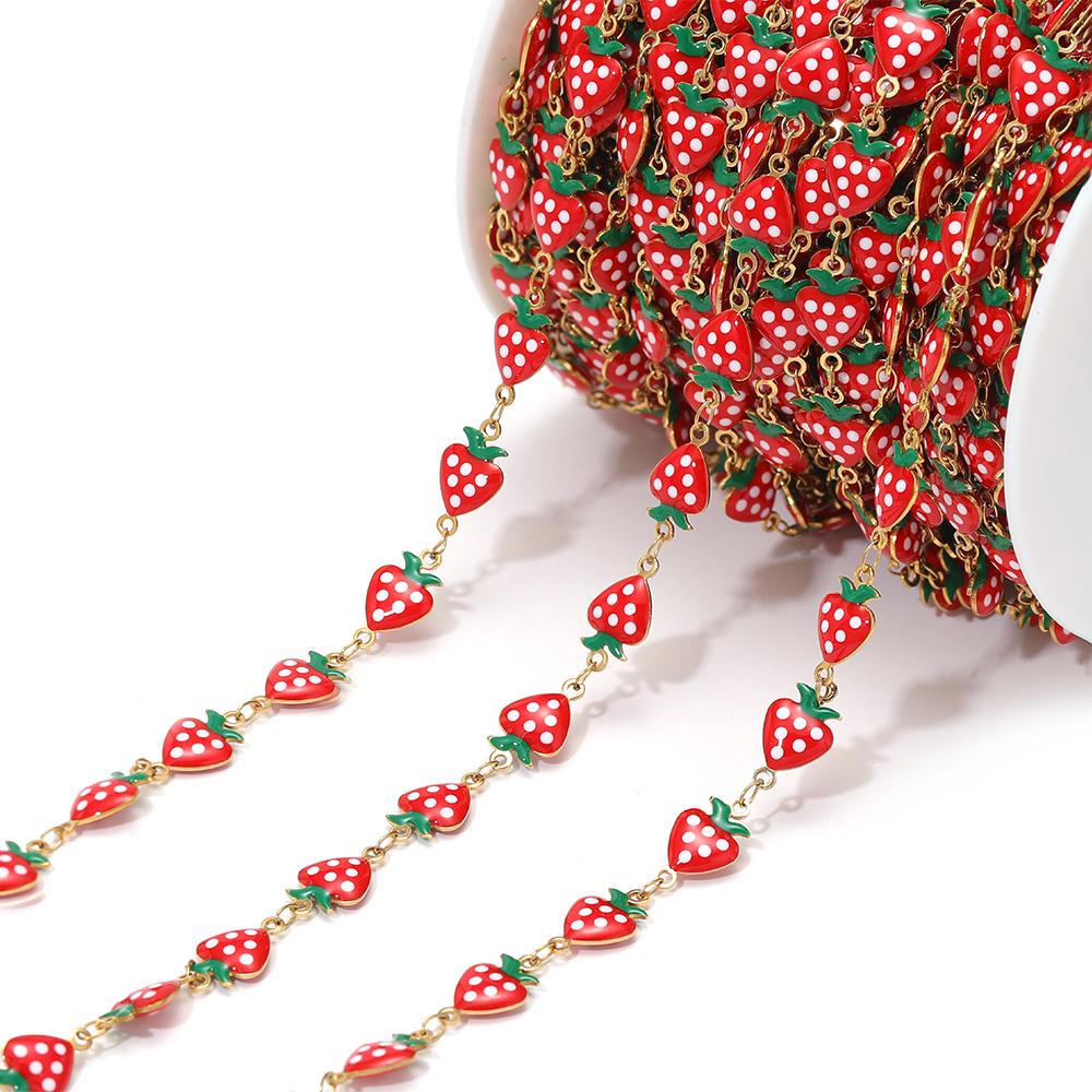 

1 Meter Stainless Steel Handmade Enamel Apple Strawberry Chain DIY Jewelry Kids Girls Necklace Bracelet Findings Earrings Making