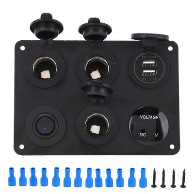 Switch Panel 6 Gang Waterproof LED Digital Display Voltmeter USB On Off Kit for Car RV Yacht