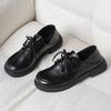 Large Size Loafers Female Black Single Shoes Female  2026 New Lace-up British Style Small Leather Shoes