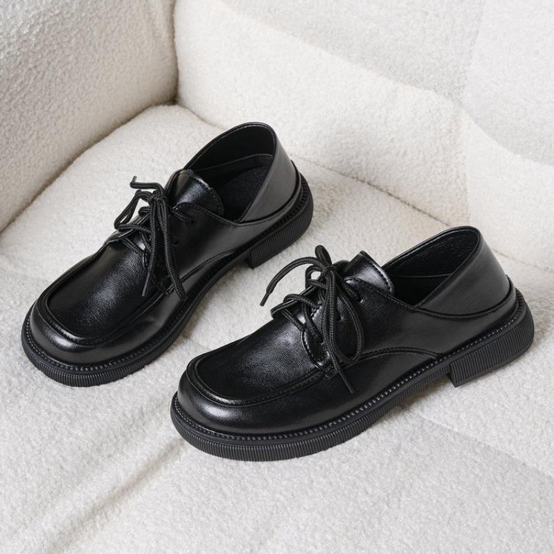 Large Size Loafers Female Black Single Shoes Female 2026 New Lace-up British Style Small Leather Shoes