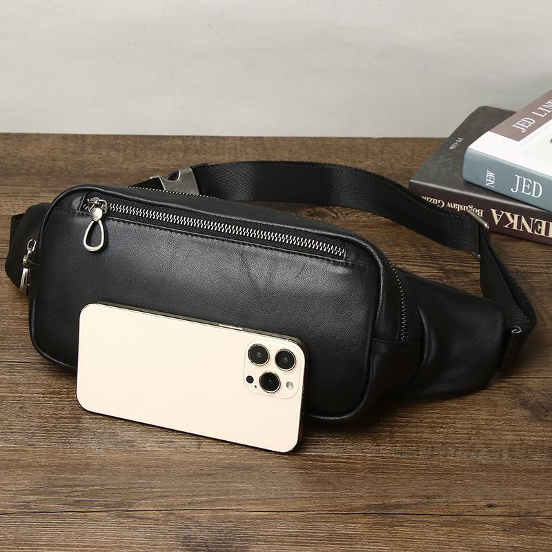 First Layer Cowhide Leather Breast Bag Casual Fashion Oblique Span Bag Outdoor Simple Mobile Phone Bag Men'S Fanny Pack Single Shoulder Light Durable
