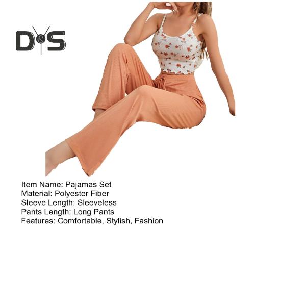 Zweiteiliges Pyjama-Set für Damen, ärmellos, Camisole, bauchfreies Top, weites Bein, Hose, Sommer, lässiges Lounge-Nachtwäsche-Set