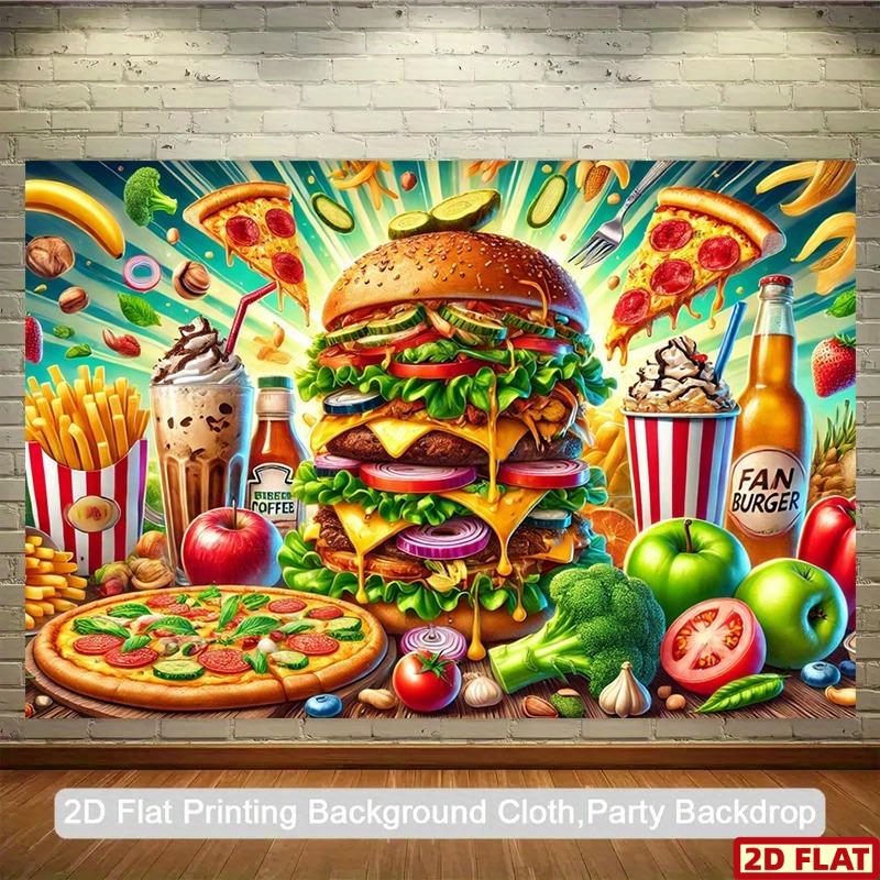 2D plane 1 piece of fast food party backdrop suitable for birthday celebrations and café decoration