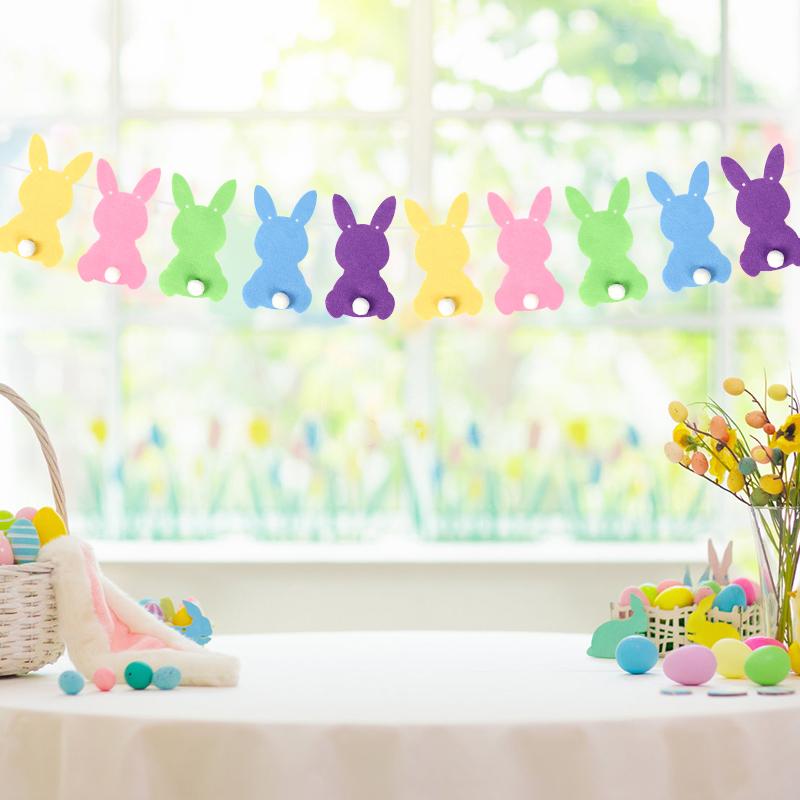 Felt Colorful Rabbit Banner Garland Happy Easter Party Hanging Bunting Flags Spring Home Decoration Kids Birthday Party Supplies