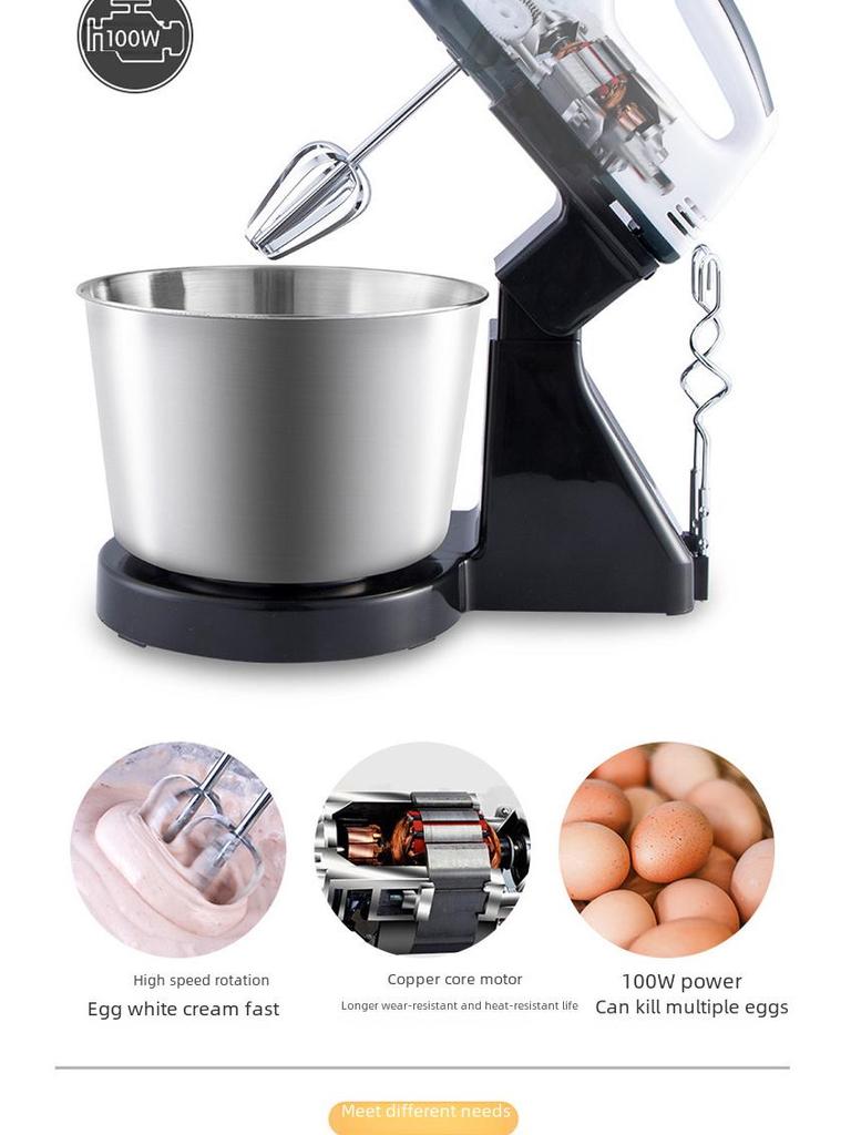 Electric Stand Mixer with Stainless Steel Bowl for Beating Eggs, Whipping Cream, and Mixing Cake & Dough