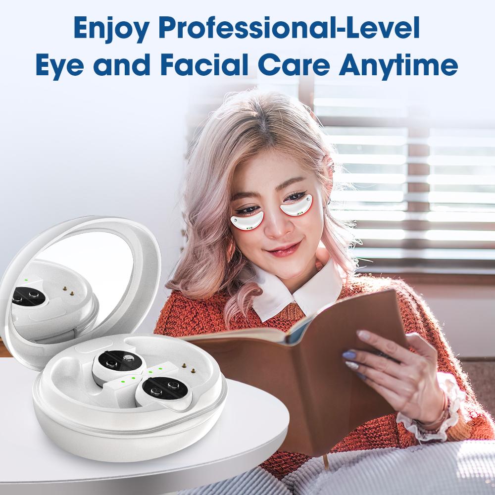 2 in 1 Red Light Facial Eye Beauty Massager With Gel Patch For Treatment Under Eye Wrinkle Heating Reduce Eye Bags Fine Lines