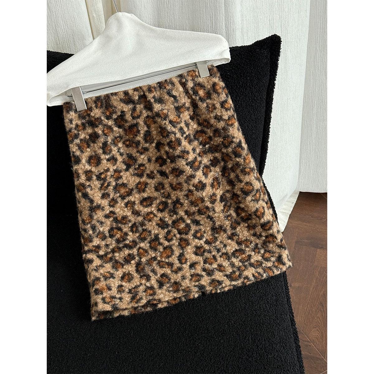 NS American Retro Leopard Print Velvet Bodycon Mini Skirt: Winter Slim Fit for Women M