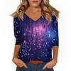 Women's Tops Three-quarter Sleeve Shirt V-neck Loose Casual Shirt Print T-shirt
