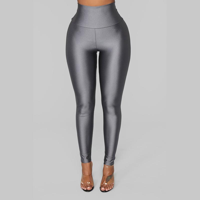 European-style Glossy Leggings High-waisted Solid Color Nine-point Pants Fashion High-stretch Waist Tight Leg Pants