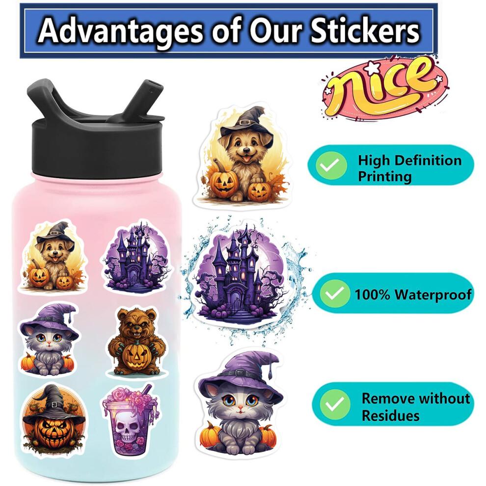Waterproof Vinyl Halloween Stickers, Rich Designs Decals for Art Craft Projects, Kawaii Cats Perfect for Decorating Walls Windows Gift Bags Cards