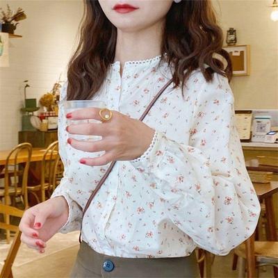 Elegante Mode Harajuku Slim Fit All Match Reine Baumwolle Bluse Bedruckt Knopf Langarm Tops Damen Locker Lässig Damenkleidung