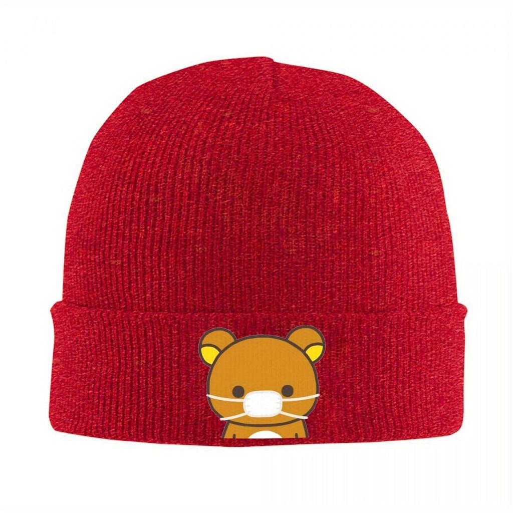 Rilakkuma Wearing A Mask Bonnet Hats Beanie Hats Custom Knitting Hat Spring Y2K Cool Men Women Hippie Warm Cap