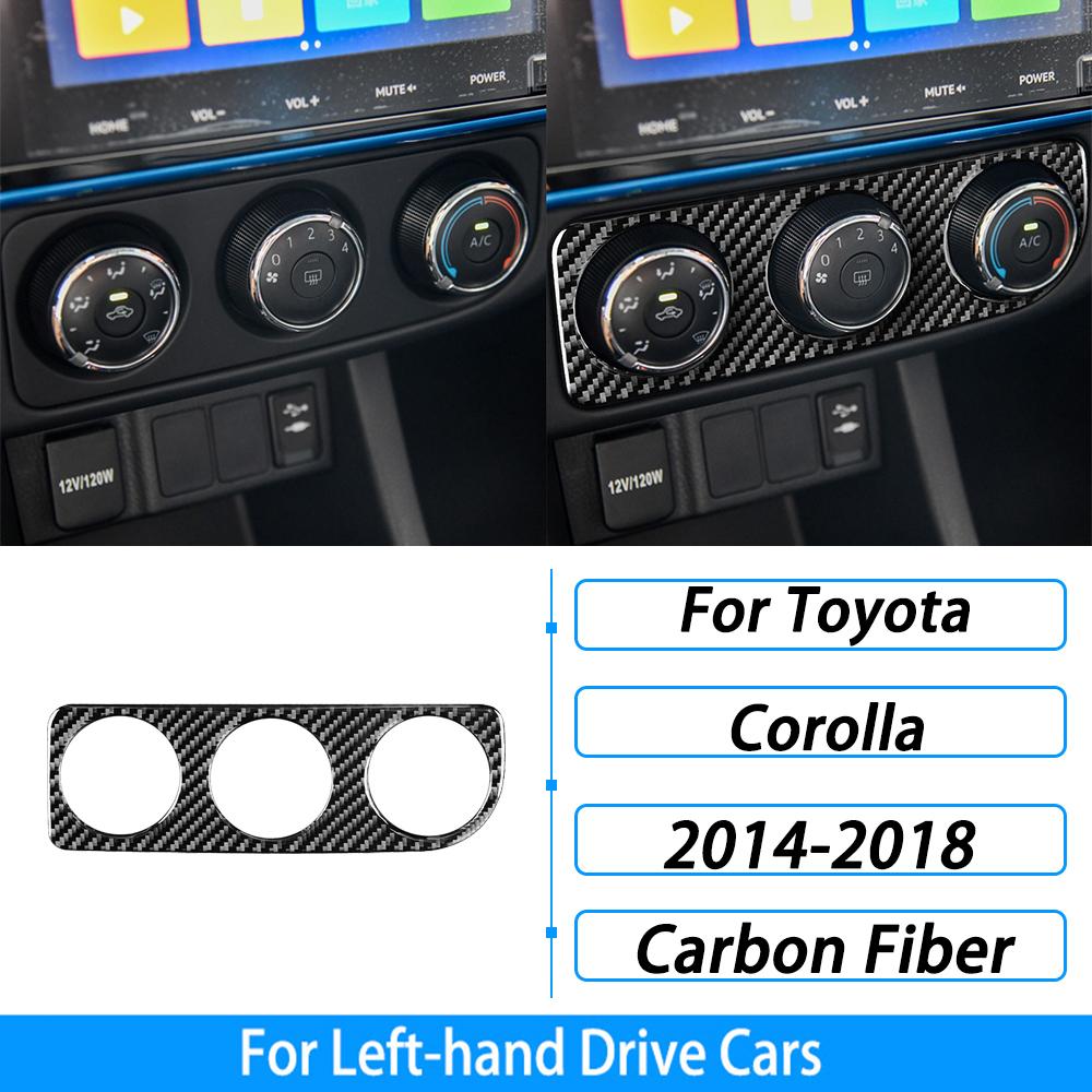 For Toyota Corolla 2014-2018 RHD Center Console AC Knob Frame Black Carbon Fiber Trim Cover Interior Accessories Upgrade