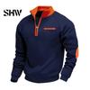 Solid Color Zip Up Tops Men Quarter Zipper Pullover Tops, Mock Neck Long Sleeve Sweatshirt, Contrast Winter Warm Casual Sport with Chest Pocket, Fall