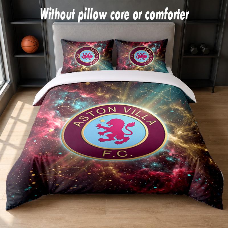 Aston Villa Football Design Bed Bedding Set 1 Duvet Cover + 2 Pillowcases Soft Breathable Household Bed Linens