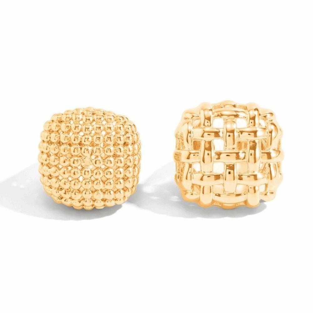 2pcs/set Alloy Hollowed-out Rings Geometric Braided Earring and Ring Set Open Rings Wedding Jewelry