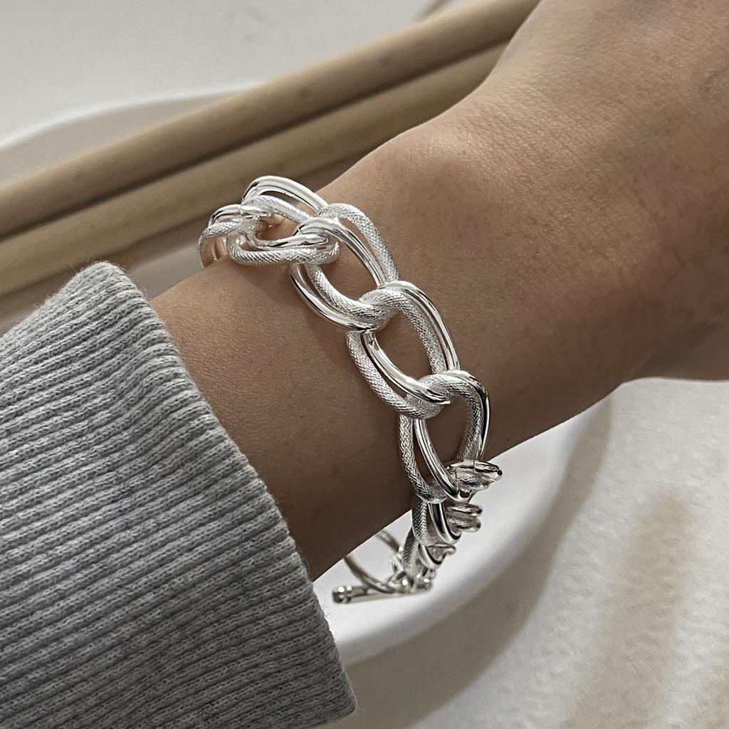 100% Solid 925 Silver Bracelet for Women Men Vintage Handmade Shinning Heart Bracelets Birthday Christmas Gift
