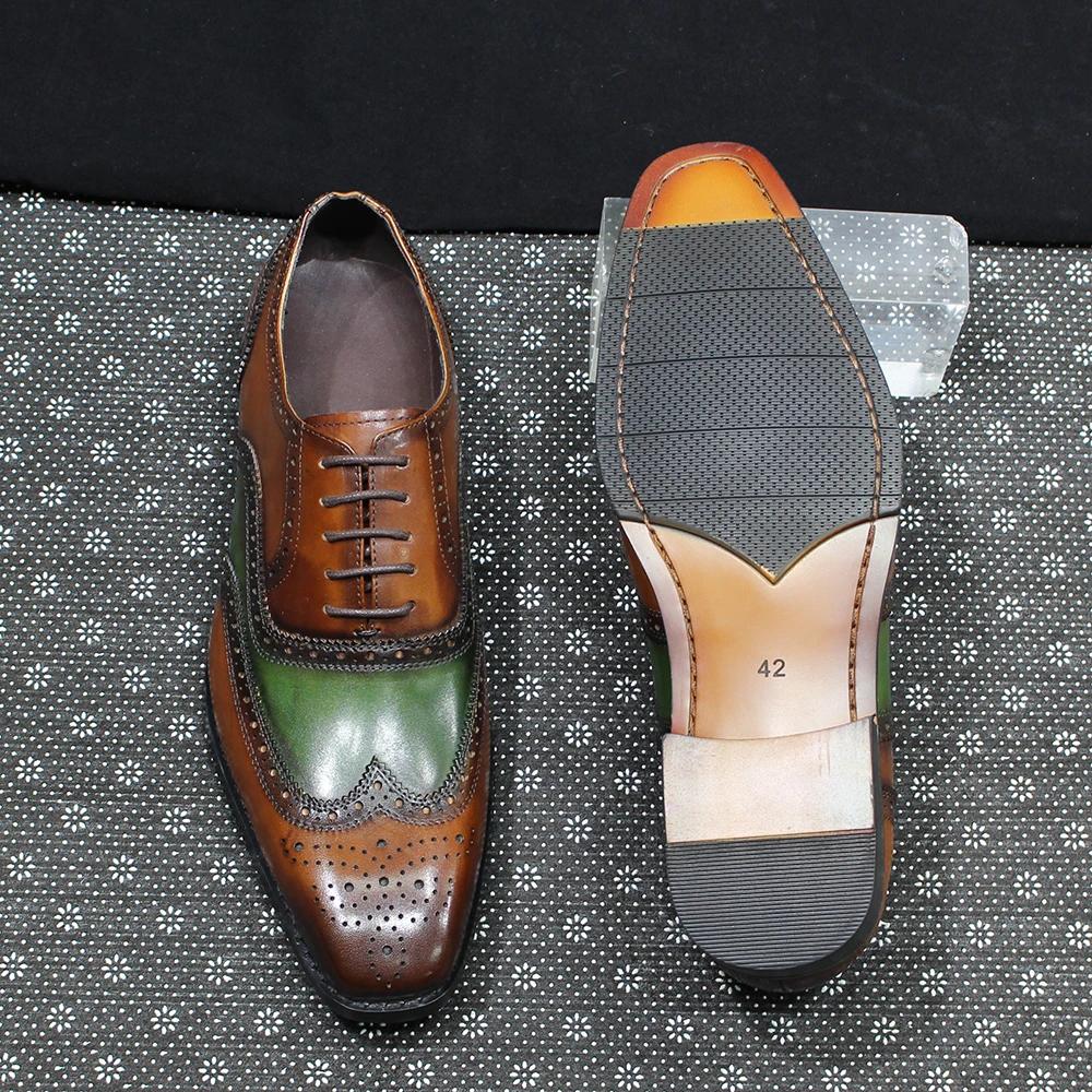 Fashion Men's Luxury Genuine Leather Oxfords Classic Wingtip Lace-Up Dress Shoes for Wedding Party Business Office Formal Wear