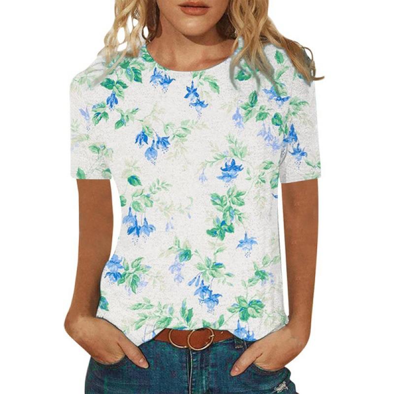 Women's Summer 3D Printed Short Sleeve V-neck Top T-shirt for Women
