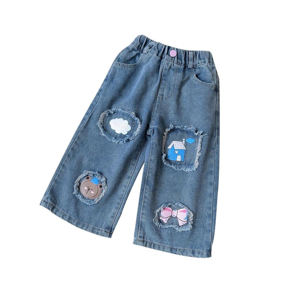 Korean Style Girls' Fashion Print Jeans - Spring/Autumn Edition, Casual & Versatile