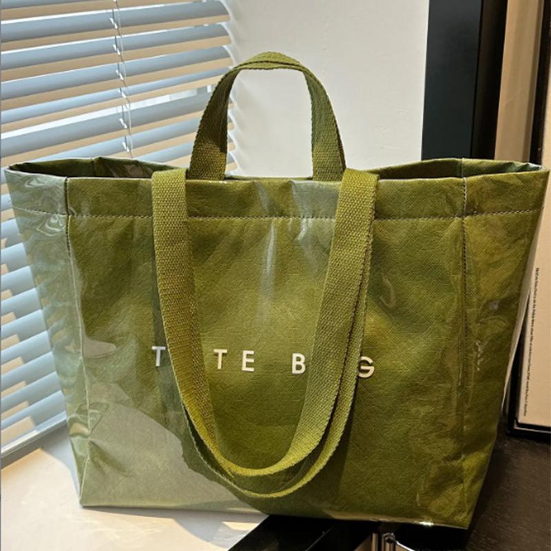 Kraft Paper Clear Shoulder Bag With Pvc Surface Vintage Hobo Satchel Water-Repellent Shopping Letter Handbag Lady Top-Handle Tote Bag