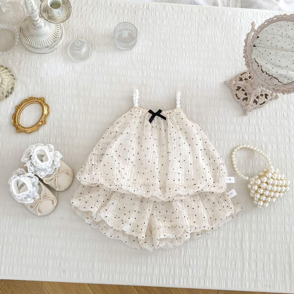 Summer Baby Girl Polka Dot Camisole Bud Top And Shorts Set Sweet Infant 100 Days First Birthday Photo Outfit Two Piece