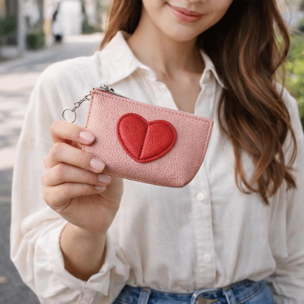 PU Leather Love Heart Coin Purse Mini Jewelry Storage Bag Card Holder Pouch Change Purse  Women