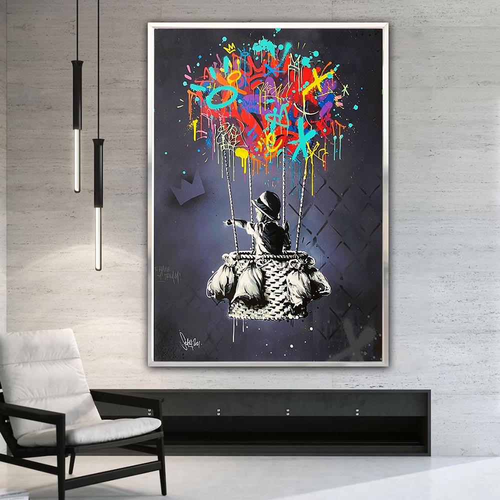 Banksy Leinwand-Poster, Junge, Ballonflug, Dekoration, Bild, Graffiti, Leinwandgemälde, Wandkunst, Heimdekoration