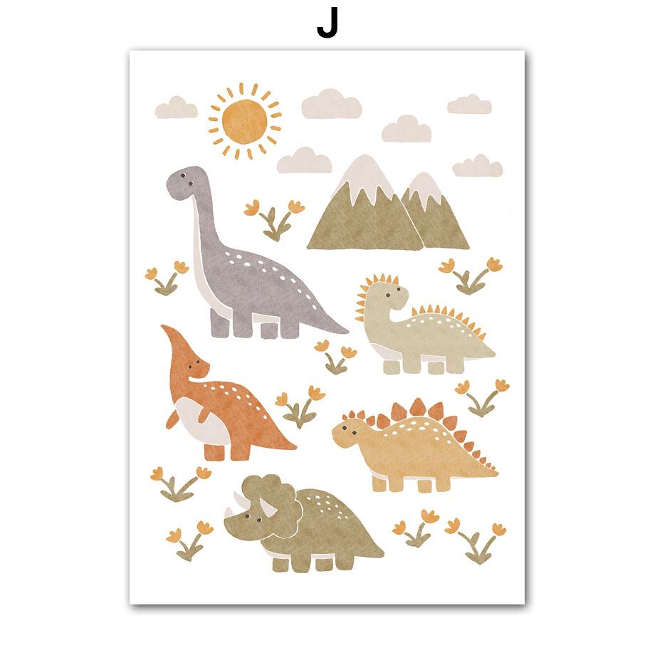 Wandkunst Kinderzimmer Dekoratives Poster Cartoon Neues Baby Dinosaurier Süßes Herz Alphabet Kindergarten Leinwand Malerei Druck Wandbild