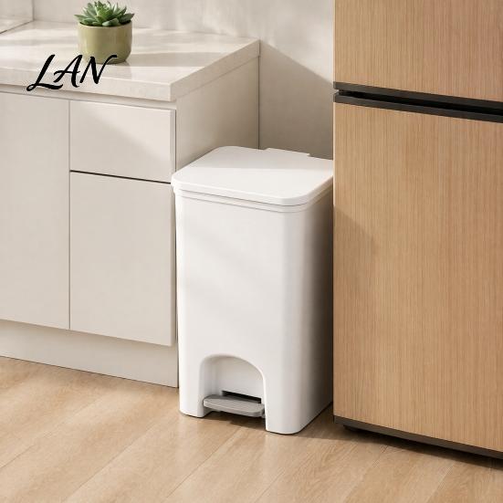 Space Saving Trash Can for Cabinet Gaps Slim Can, with Pedal Step Design, Touchless Odor Proof Wastebasket, Modern White And Gray Garbage Bin