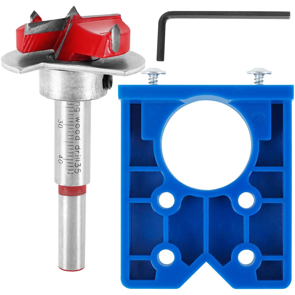 35mm Concealed Hinge Jig Kit, Woodworking Tool Drill Bits Door Boring Hole Router Jig With Detachable Depth Limiting Baffle