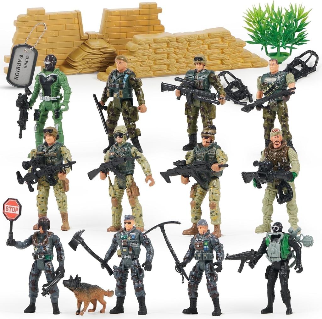 16 Pcs Military Toy Soldiers Playset Army Men Plus SWAT Team Featuring Military Weapons Accessories Designed for Boys Birth Date Present