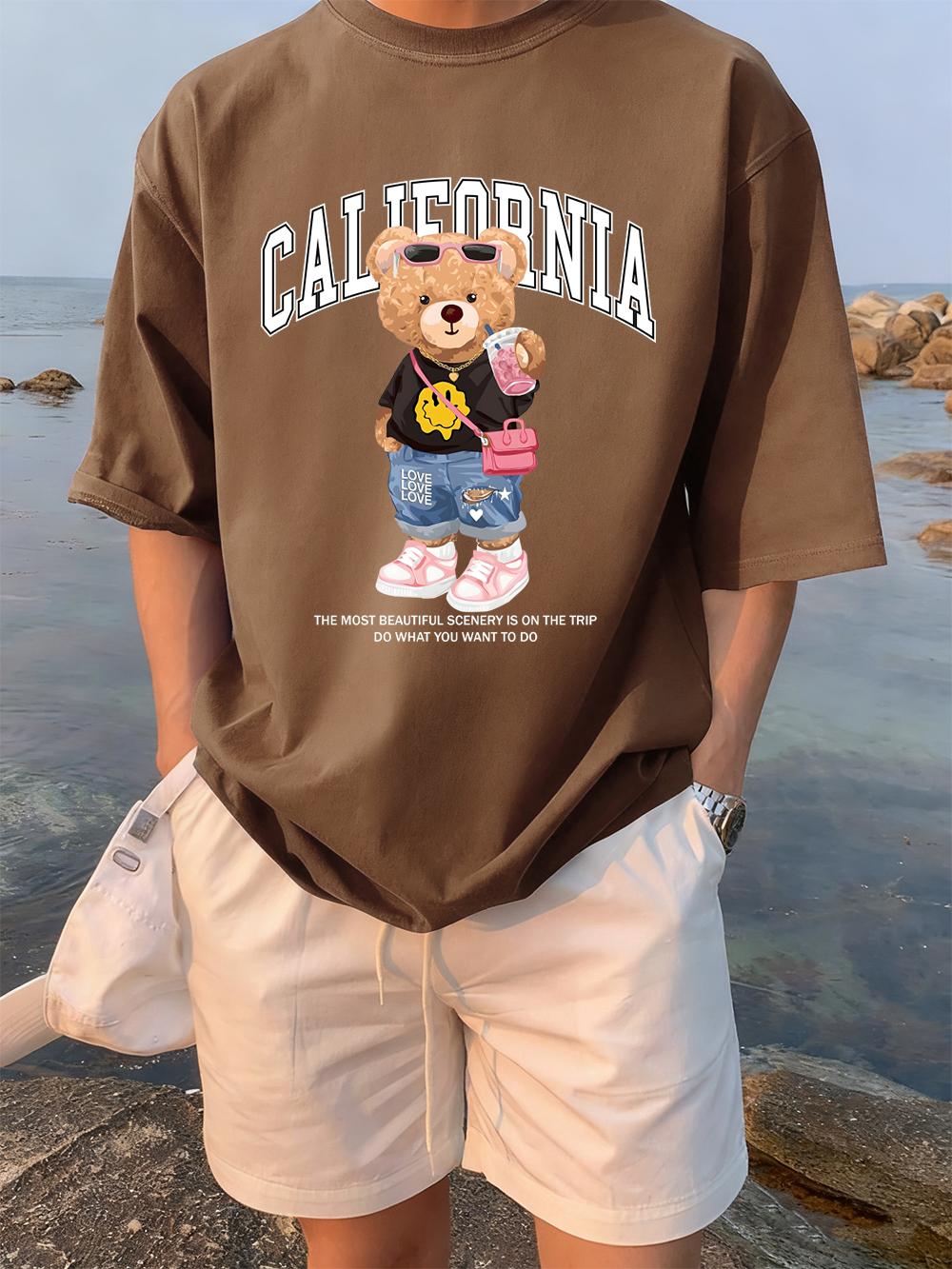 California Fashion Bear Prints TShirts Women Summer Cotton Tops ONeck Comfortable Loose Short Sleeve Tees Casual Woman Clothes S