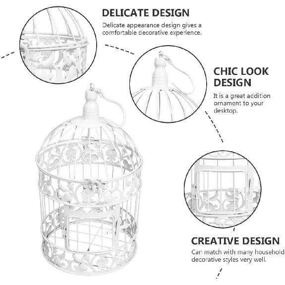 Wedding Decor Bird Cage White Metal Vintage Bird Cage European-Style Decor Birdcage Wedding Decoration Adorn, 12.59x5.51x5.51 Inches