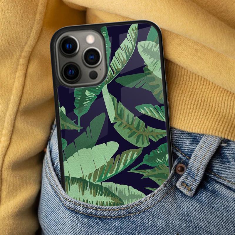 Retro Banana Leaf Plant Soft Phone Case for iPhone 17 Air 16e Pro max 15 Pro 13 14 Plus 11 12 MagSafe Magnetic Coque
