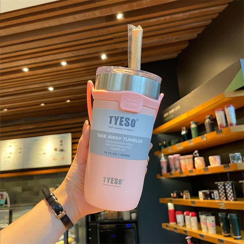 550/710ML Stainless Steel Coffee Mug with Straw Portable Car Cup Keep Cold Vacuum Tumbler Insulated Cup Double Thermos Bottles