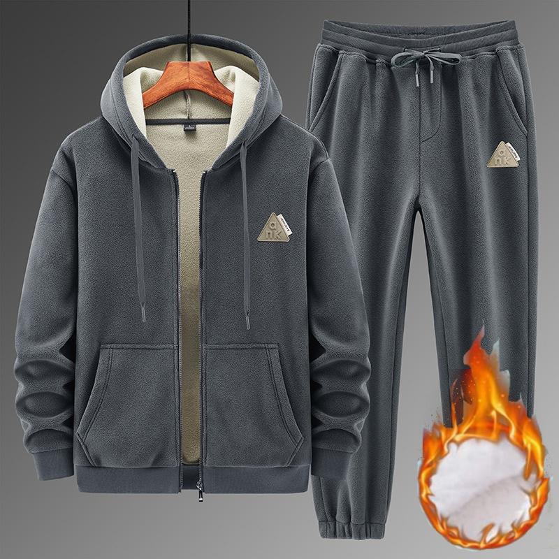 

Зимний утепленный костюм с плюшем для мужчин, худи из овечьей шерсти, хлопковые брюки, повседневный спортивный теплый костюм XXXXL серый