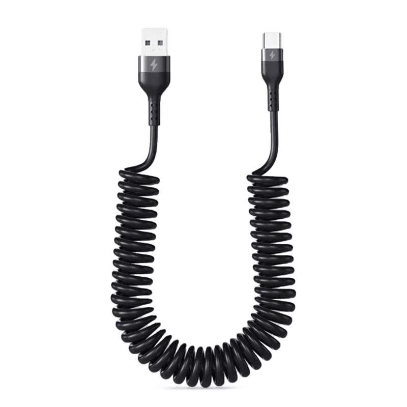 Витой Быстрозарядный Кабель USB A на USB C 5A Пружинный USB C Кабель для Дома, Путешествий, Автомобиля Пружинный Быстрозарядный Кабель Аксессуары