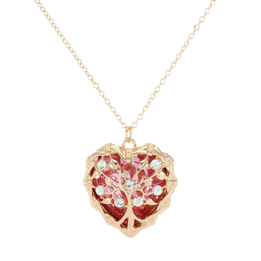 Luxury Hollow Out Heart Rhinestone Locket Pendant Necklace Green Red Pink Purple Blue Roseo Color Crystal Inside For Women
